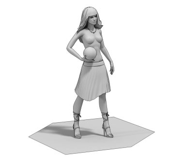 Toplu çıplak kızın üç boyutlu gri modeli. 