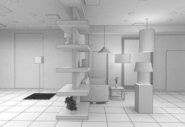 Modern depolama iç görselleştirme, 3d illüstrasyon