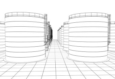 Endüstriyel tank binaları, 3 boyutlu görselleştirme, illüstrasyon