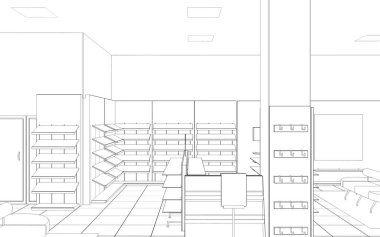 Kıyafetler iç mekan görüntülemesi, 3 boyutlu illüstrasyon 