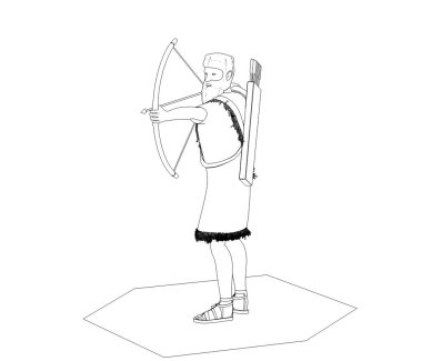 Beyaz zemin üzerinde antik okçu çizgisi çizimi