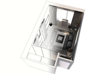 Boş oda iç tasviri, 3 boyutlu illüstrasyon 