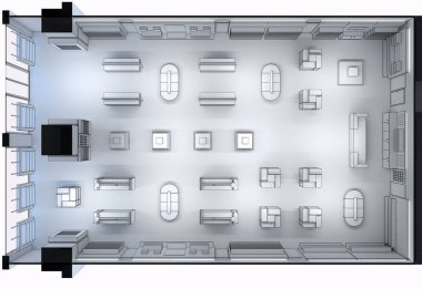 Kıyafetler iç mekan görüntülemesi, 3 boyutlu illüstrasyon 