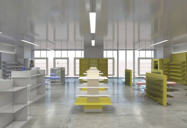 Kıyafetler iç mekan görüntülemesi, 3 boyutlu illüstrasyon 