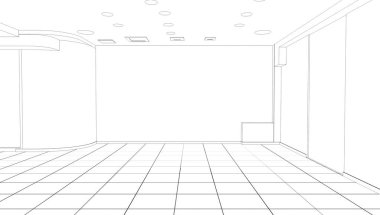 Boş oda iç tasviri, 3 boyutlu illüstrasyon 