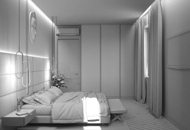 Modern düz iç görselleştirme, 3D illüstrasyon