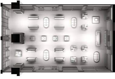 Kıyafetler iç mekan görüntülemesi, 3 boyutlu illüstrasyon 