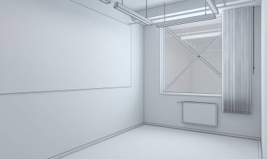 Boş oda iç tasviri, 3 boyutlu illüstrasyon 