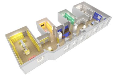Dükkanın iç mimari 3D illüstrasyon modeli