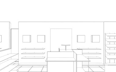 Kıyafetler iç mekan görüntülemesi, 3 boyutlu illüstrasyon 