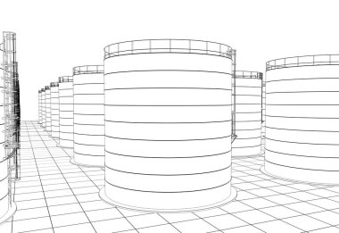 Endüstriyel tank binaları, 3 boyutlu görselleştirme, illüstrasyon