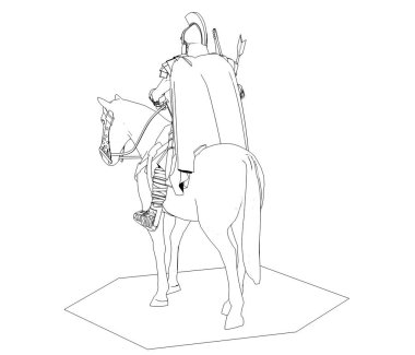 Beyaz arka planda 3D atlı savaşçı çizimi