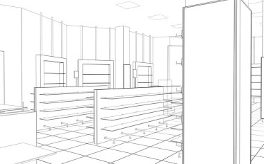 Kıyafetler iç mekan görüntülemesi, 3 boyutlu illüstrasyon 