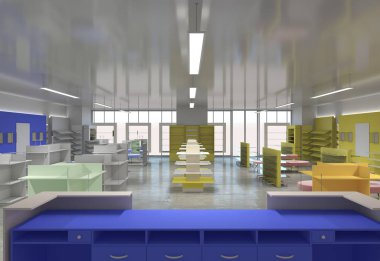 Kıyafetler iç mekan görüntülemesi, 3 boyutlu illüstrasyon 