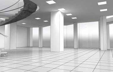 Boş oda iç tasviri, 3 boyutlu illüstrasyon 