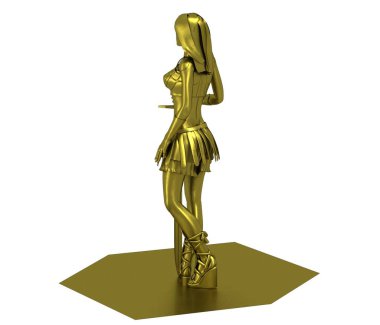 Kılıç tutan savaşçı kızın 3D altın modeli.