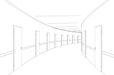 Siyah ve beyaz, içi boş koridor çizimi