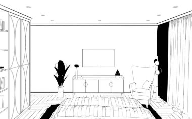 Yatak odasının içi boş. 3d illüstrasyon