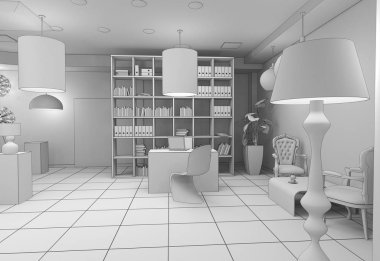 Modern depolama iç görselleştirme, 3d illüstrasyon