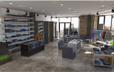 Modern depolama iç görselleştirme, 3d illüstrasyon