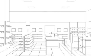 Kıyafetler iç mekan görüntülemesi, 3 boyutlu illüstrasyon 