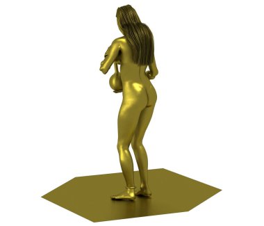 Camdan ampullü çıplak bir kızın 3D altın çizimi 