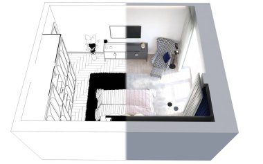 Yatak odasının içi boş. 3d illüstrasyon