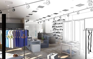 Modern depolama iç görselleştirme, 3d illüstrasyon