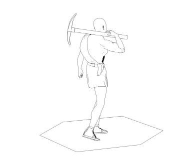 Siyah çizim taş baltayla antik bir işçiye ait.