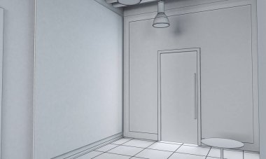 Boş oda iç tasviri, 3 boyutlu illüstrasyon 