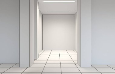 Boş oda iç tasviri, 3 boyutlu illüstrasyon 