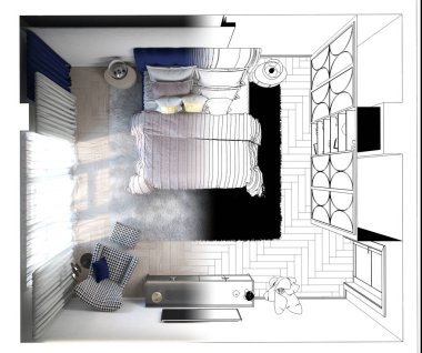 Yatak odasının içi boş. 3d illüstrasyon