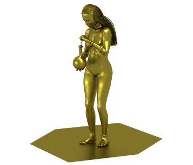 Camdan ampullü çıplak bir kızın 3D altın çizimi 