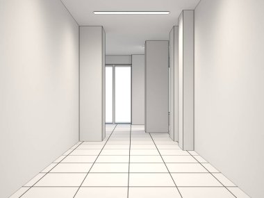 Boş oda iç tasviri, 3 boyutlu illüstrasyon 