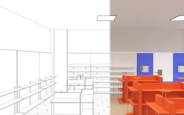 Renkli giysiler iç görüntü depolama, 3 boyutlu illüstrasyon 