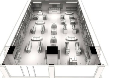 Kıyafetler iç mekan görüntülemesi, 3 boyutlu illüstrasyon 