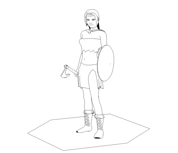 Illustration Woman Warrior White Background — Stock Photo, Image