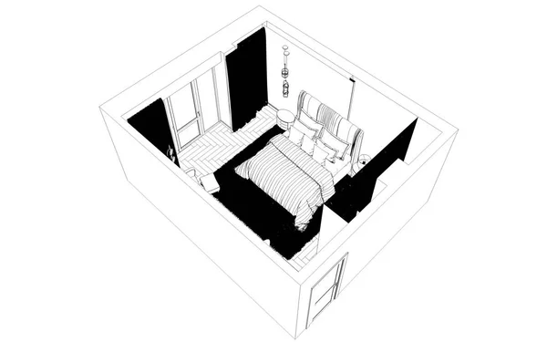 Dormitorio Interior Con Habitación Vacía Ilustración — Foto de Stock