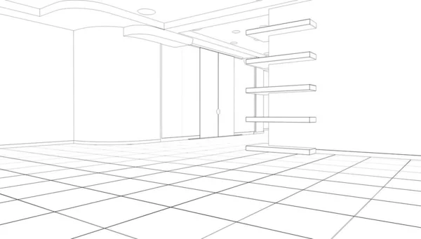 黒と白の裏地の店内の可視化 3Dイラスト — ストック写真