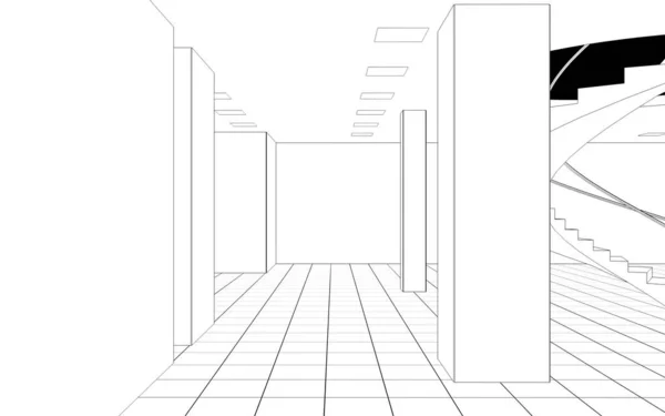 Visualización Interior Habitación Vacía Ilustración — Foto de Stock