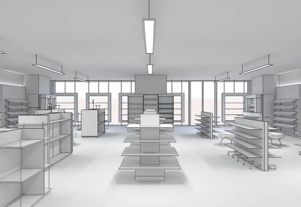 Store Interior Visualization Grey Illustration — Stock Photo, Image