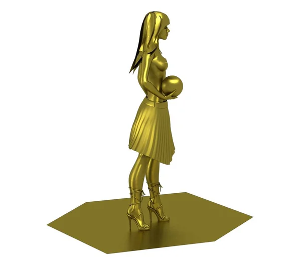 Modelo Oro Chica Desnuda Con Bola — Foto de Stock