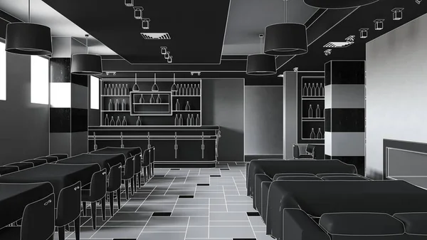 Cafe Interior Visualization Sketch Illustration — Stock Photo, Image