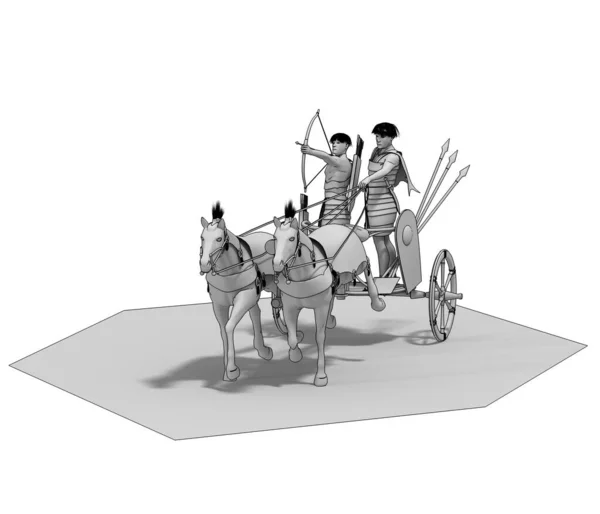 Grey Model Chariot Two Warriors White Background — Stock Photo, Image