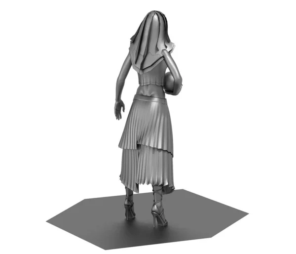 3Dグレーモデルの女の子のドレスでボール孤立した上に白い背景 — ストック写真