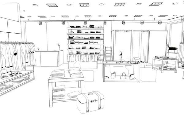 Visualização Interiores Loja Preto Branco Ilustração — Fotografia de Stock