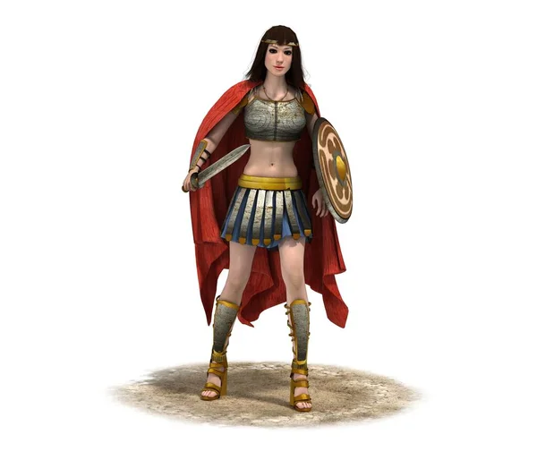 Color Illustration Woman Warrior Sword Shield — Stock Photo, Image