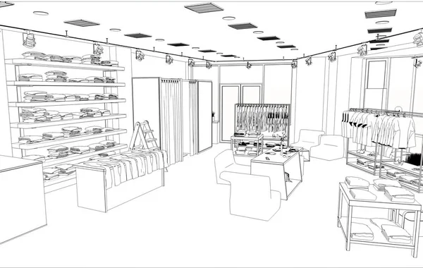 Black White Store Interior Visualization Illustration — Stock Photo, Image