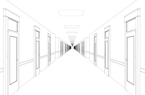 黑白相间的走廊内部图解 — 图库照片