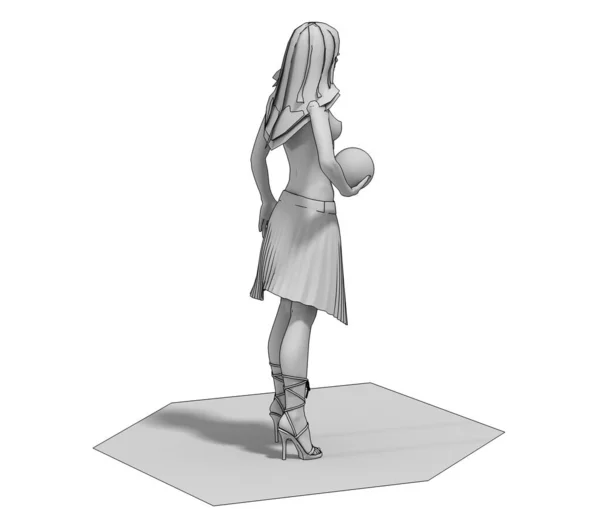 Grey Model Naked Girl Ball — Stock Photo, Image